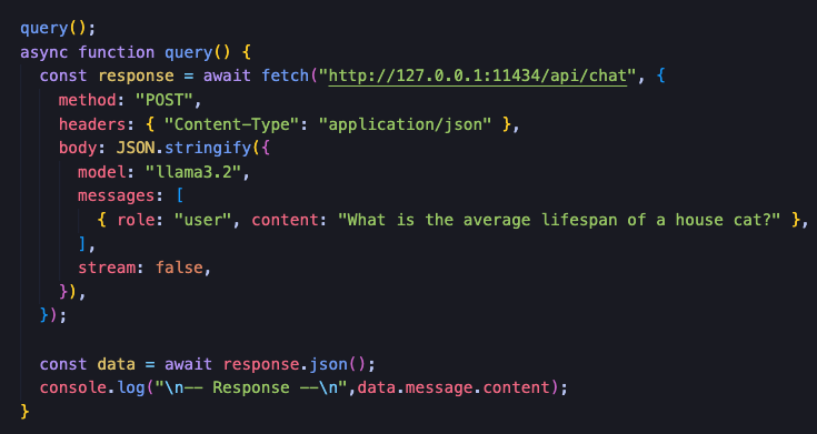 JavaScript function for submitting queries to the localhost API